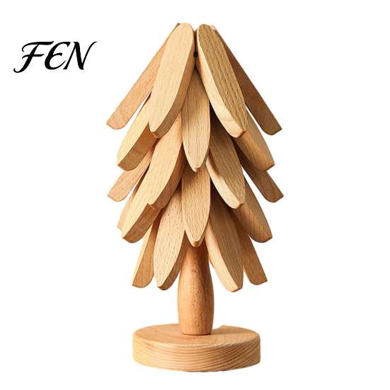 Non Slip Wood Trivet for Cast Iron Collapsible Wooden Trivets Hot Dishes, Christmas Tree Shaped Pot Mat Table, Heat Practical Housewarming Gift