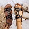 Женские сандалии 2025 Лето Новые Удобные Туфли для Женщин Простые Сандалии-гладиаторы с Открытым Носком Пляжные Плоские Сандалии Модные Римские Плоские Сандалии