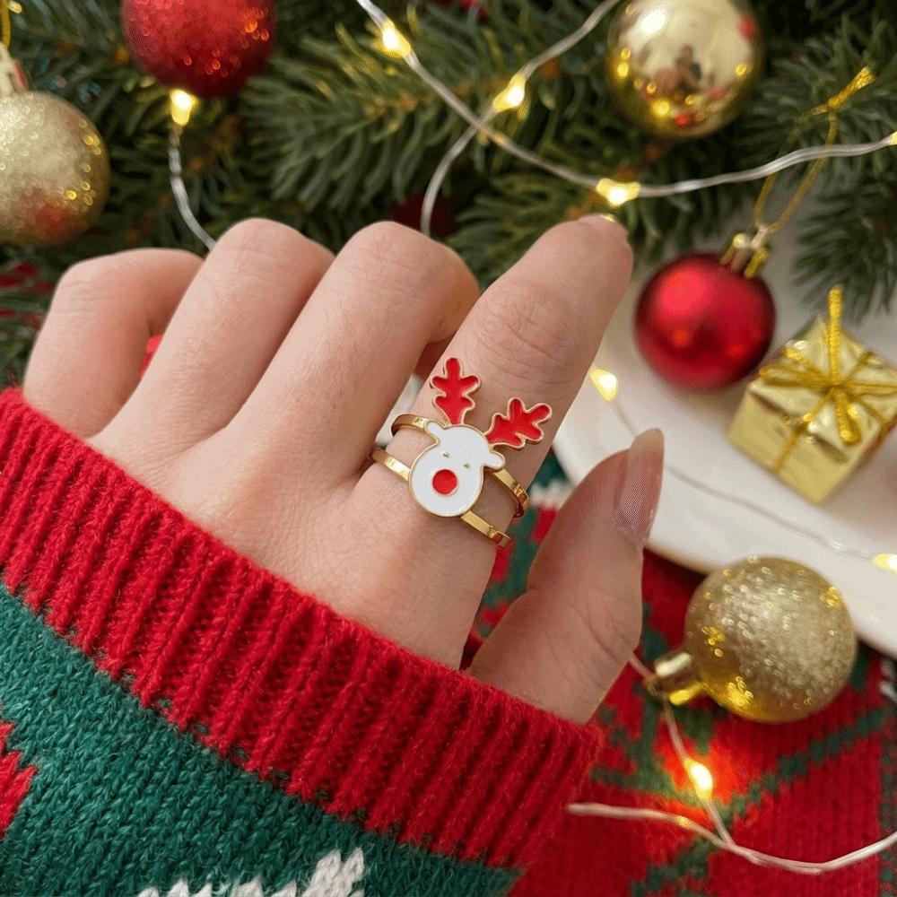 Cute Cartoon Finger Rings Stainless Steel Santa Claus Ring Trendy Christmas Rings Women