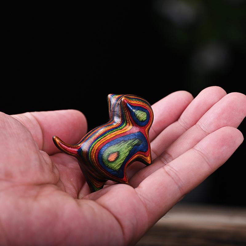 Радужные Деревянные Резные Скульптуры Кошек Кошачьи Украшения Милые Цветные Деревянные Кошки Настольные Офисные Аксессуары Домашний Декор Подарки Сувениры