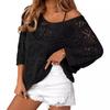 Spring/Summer 2025 Crochet Hollow Seven-Sleeve Off-the-Shoulder Pullover Sweater for Women
