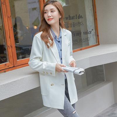 Ранняя осень новый однотонный пиджак двубортный повседневный свободный корейский стиль темперамент пригородный маленький пиджак для женщин