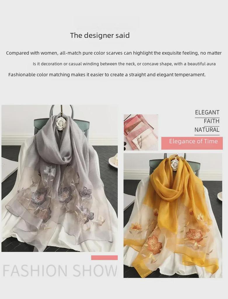 Весенне-осенняя шелковая шерстяная вышитая шаль для женщин