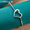 925 Sterling Silver Smooth Round Heart Bangles Bracelet For Women Wedding Engagement Fashion Charm Jewelry