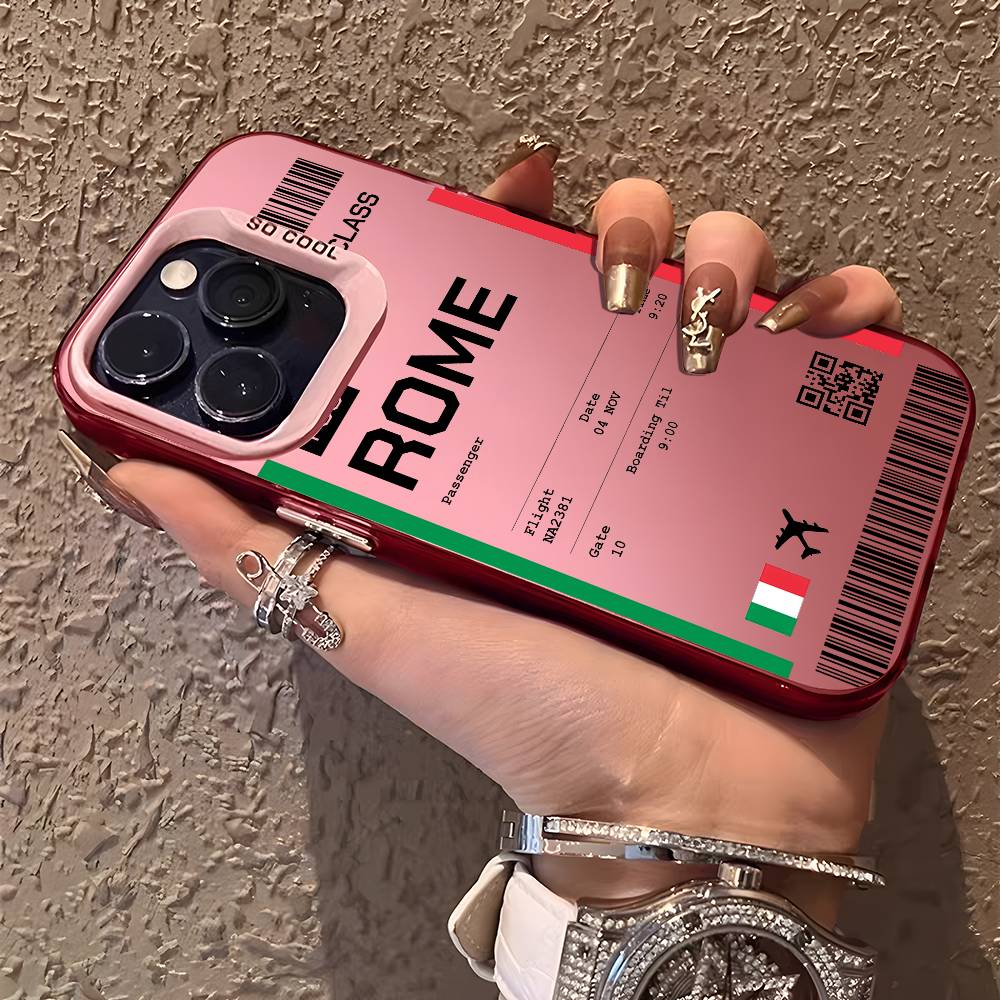 Италия Авиабилет Чехол для телефона iPhone 16 15 14 13 12 11 Plus Pro Max разноцветный Лазерный Аврора Ударопрочный Funda Чехол