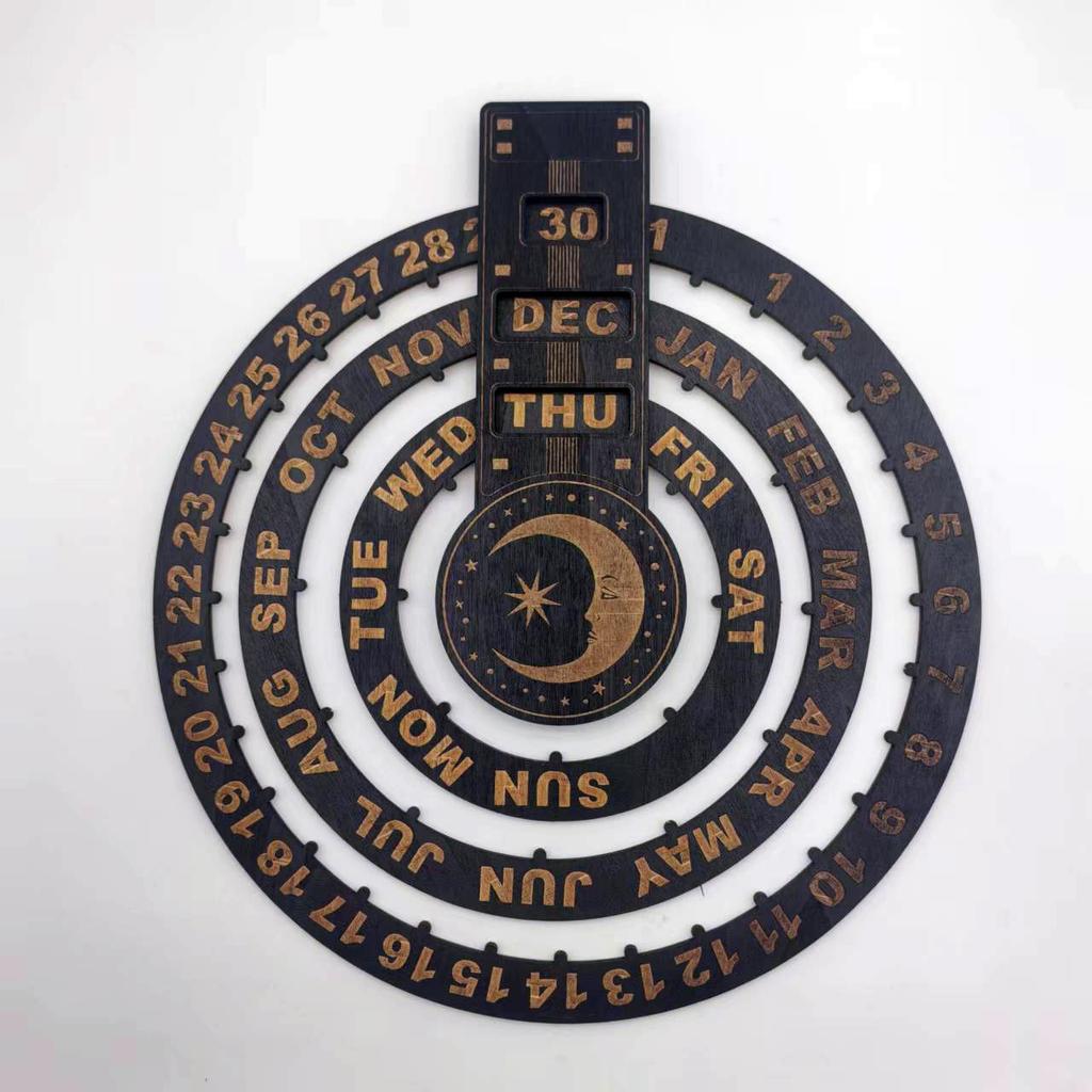 Wall Wooden Perpetual Calendar Creative Wood Wall Decoration For Living Room Wood Rustic Circular Wall Mounted Spin Perpetual