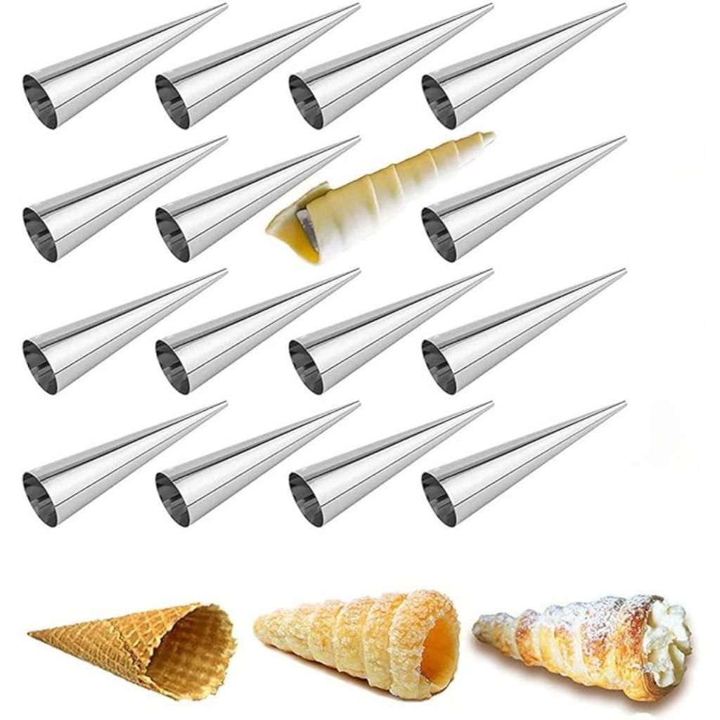 12pcs Cream Horn Cones Tubes Cannoli Tubes Stainless Steel Conical Croissant Pastry Baking Moulds,Cannoli Form Roll Mold Corner Shaper for Daily Use