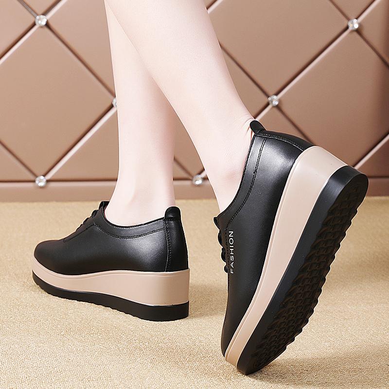 Womens Comfortable Mid Heel Casual Shoes 5CM Platform Sneakers Size 43 Breathable Thick Sole