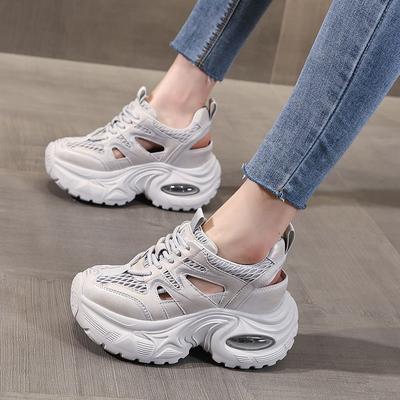 Женские кроссовки на толстой подошве, с сетчатым верхом, серебристые, лето 2025, новые, легкие, повседневные, спортивные, модные