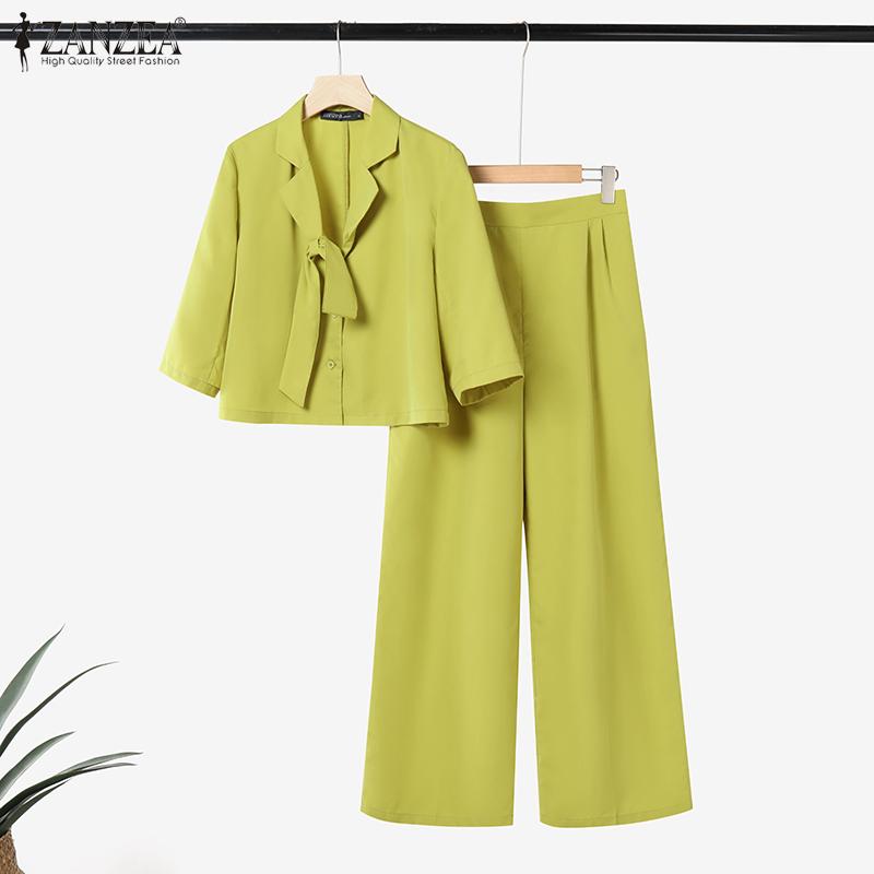 ZANZEA Женский повседневный костюм из двух частей с коротким рукавом и брюками