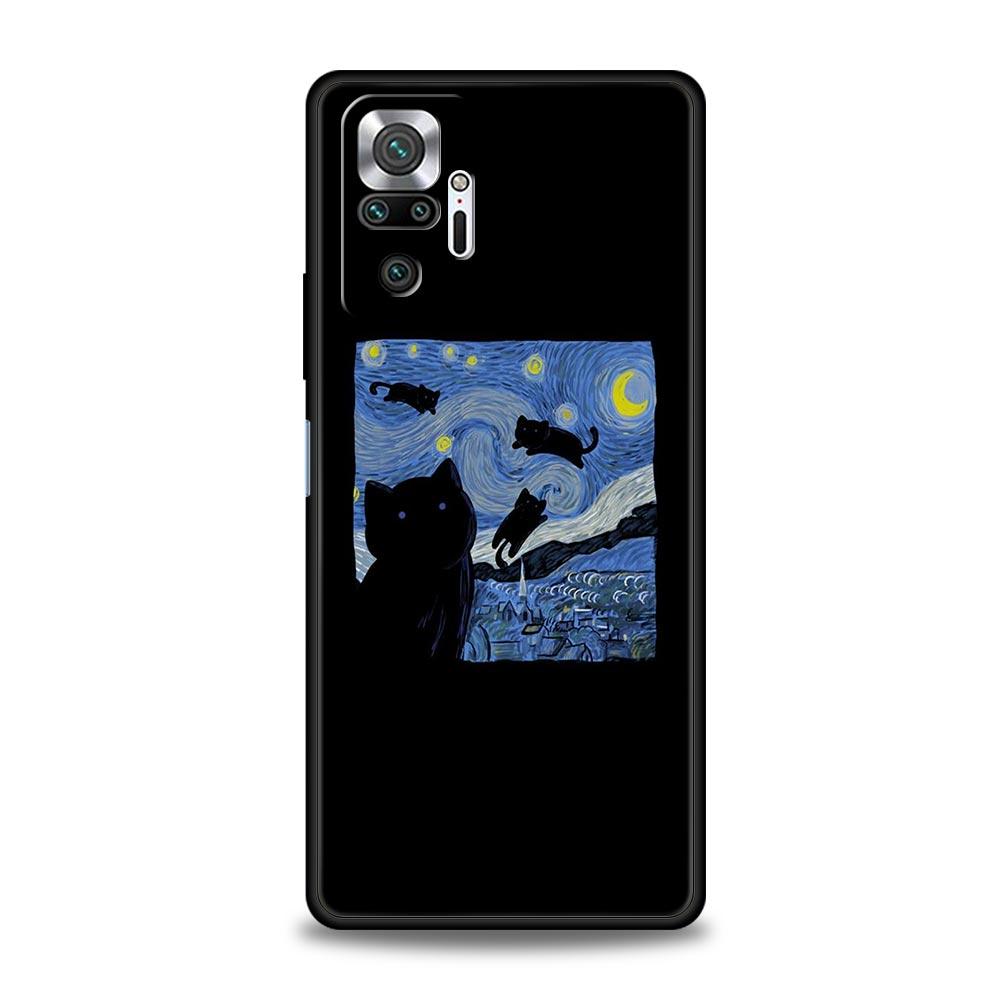 Мультяшный чехол для телефона с кошкой для Xiaomi Redmi Note 14 13 5G 10 11 12 Pro Plus 4G 14C 13C 12C 10C Черный