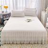 Elegant Romantic Lace Edge Bed Skirt Set 3Pcs Solid Color Dust Multi-Ruffle Bedskirt with Pillowcases Princess Style Bedding Set