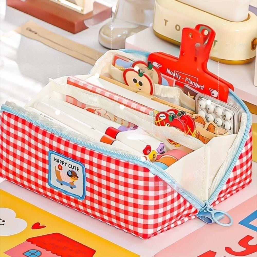 Large Capacity Grid Stationery Bag Korean Style Dopamine Pencil Pouch Prism Pencil Case  Office