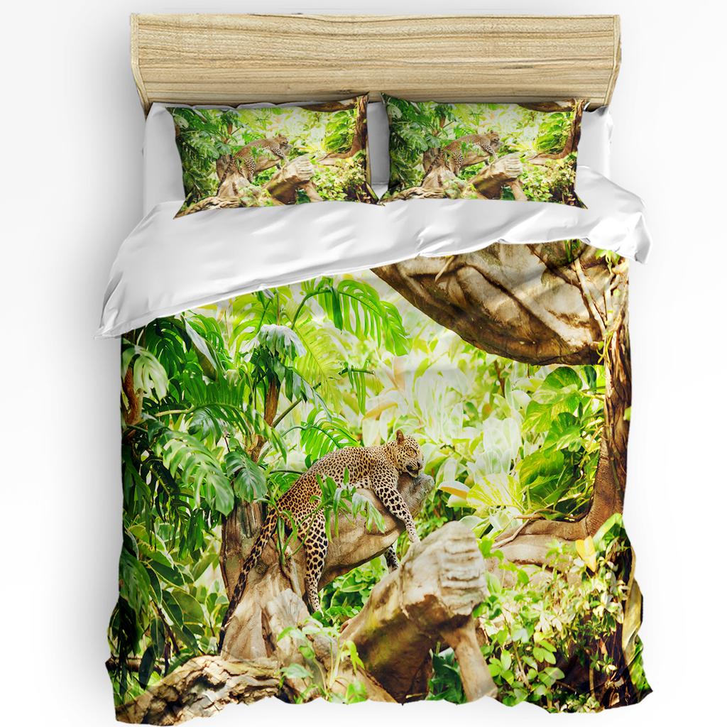 Green Parrot Animal Tropical Plant Flower 3Pcs Bedding Set For Double Bed Home Textile Duvet Cover Quilt Cover Pillowcase