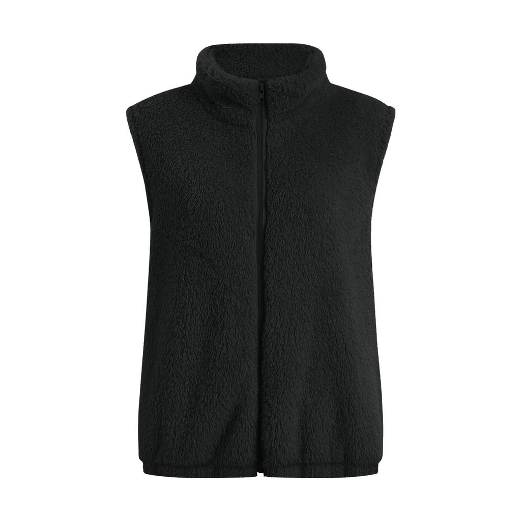 Женское модное однотонное свободное плюшевое пальто без рукавов на молнии