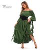 Платье на Хэллоуин Винтажное ренессансное средневековое викторианское пиратское платье Бальное платье для выпускного вечера с открытыми плечами и рукавами-колокольчиками с рюшами и плиссировкой Нерегулярный подол Макси-платье