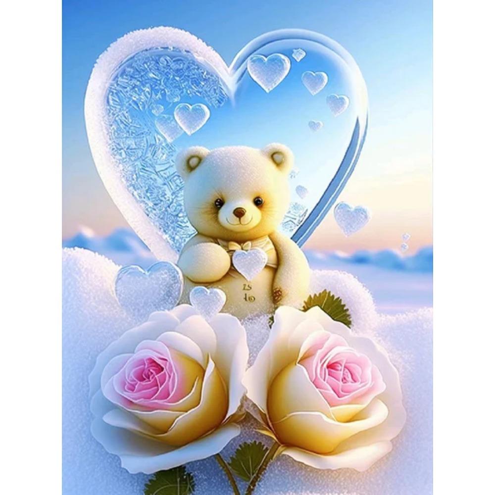 Алмазная картина, полная дрель, красивый цветок любви, круглая алмазная живопись, ручная работа, морской плюшевый мишка, сделай сам, алмазная мозаика, картина, украшение для дома