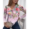 Women's T Shirt Tee Floral Holiday Weekend Pink Blue Purple Print Long Sleeve Fashion V Neck Regular Fit Spring & Fall