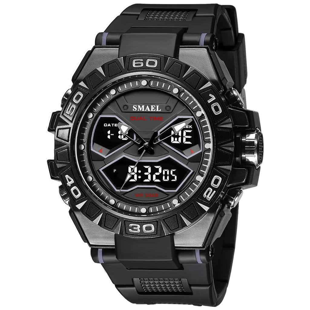SMAEL Trend Индивидуальные функциональные часы Мужской студенческий сплав Двойной дисплей Водонепроницаемые светящиеся кварцевые часы