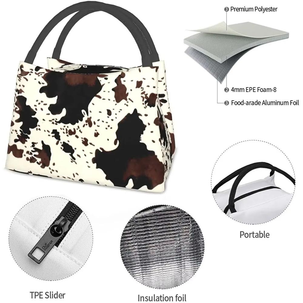 Большая вместимость коровьего принта, симпатичная сумка для ланча в западном стиле, изолированная коробка для ланча для женщин, многоразовые сумки для ланча для взрослых, портативная школьная работа