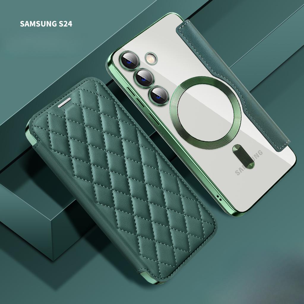 Чехол-книжка из кожи с магнитным покрытием для Samsung S24U/S23Fe/S22 +/A05S с гальваническим покрытием
