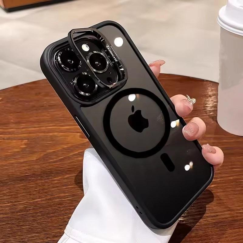 Металлический держатель Чехол для телефона для iPhone 17 16 15 14 13 12 11 Pro Max Plus Air Для Magsafe Прозрачная магнитная крышка для защиты объектива