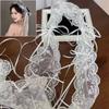 Retro Wedding Veil French Style Embroidered Bride Wedding Headwear Bride Lace Bow Long Headband