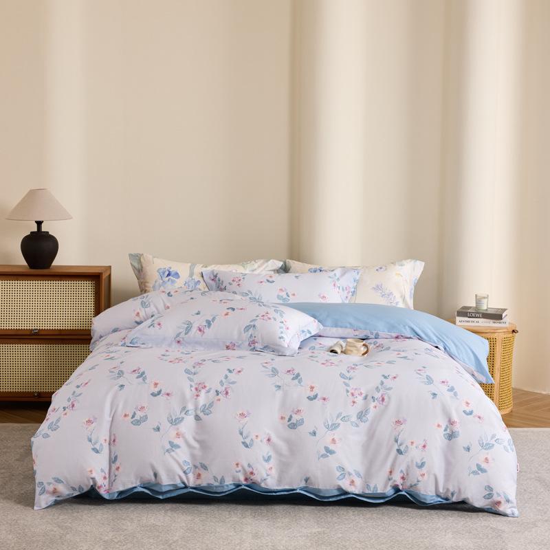 Комплект постельного белья Meimian Kangduo из чистого хлопка с цветочным рисунком – пододеяльник и простыня