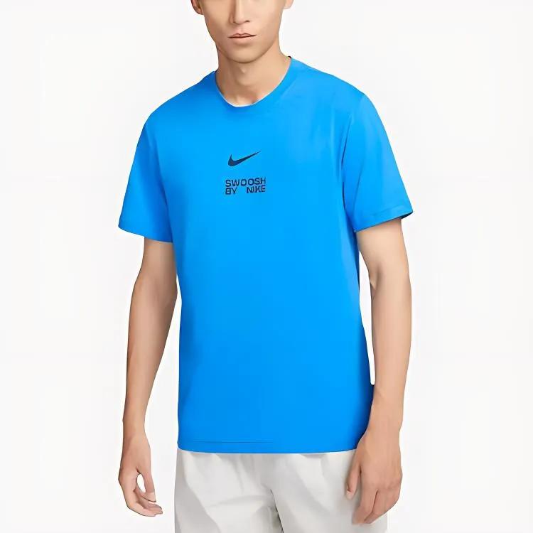 Nike T Shirts Men's Light Photo Blue Crew Neck Moderate Straight Fit (Unisex) T-Shirts FD1245 406
