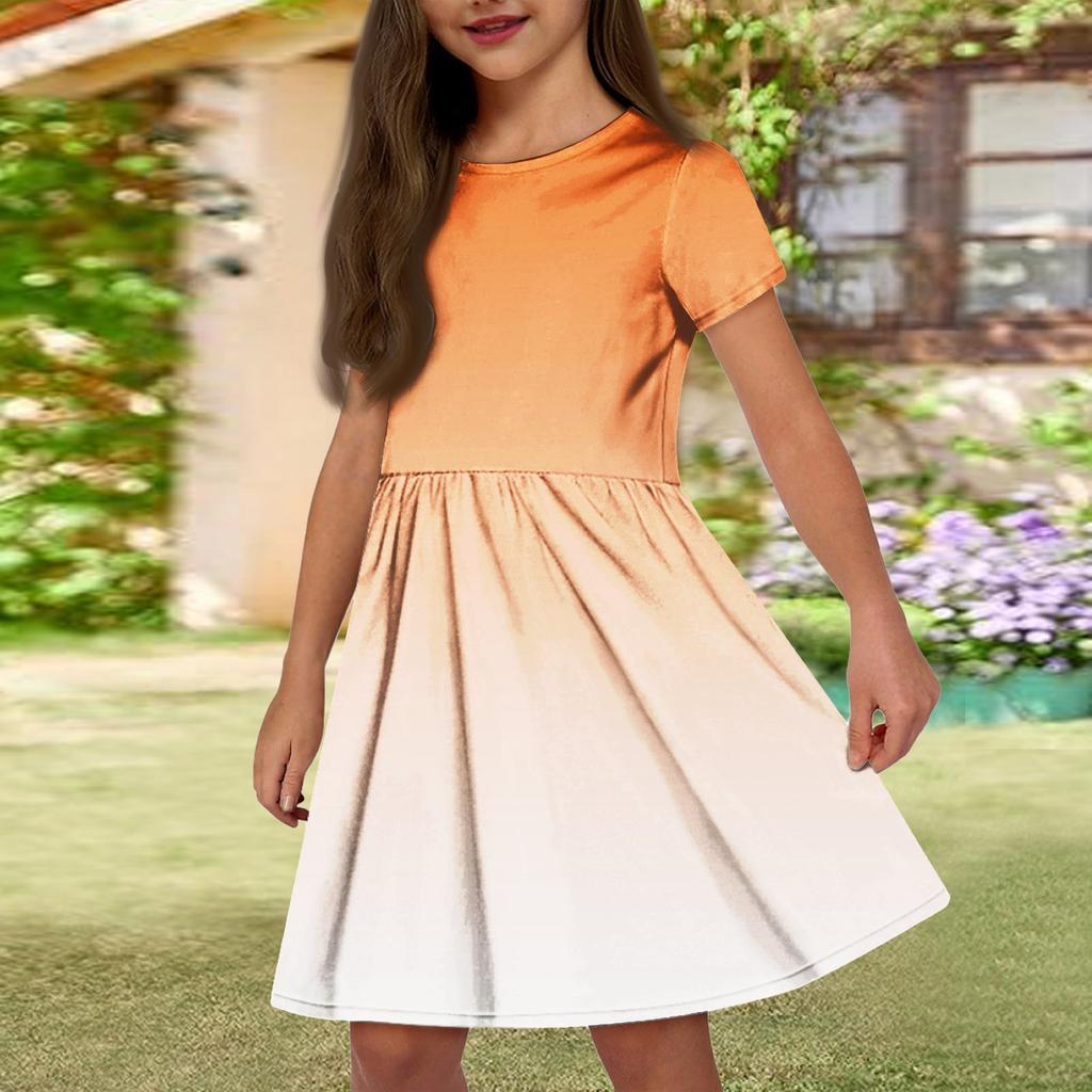 Летнее платье для девочек, однотонное платье без рукавов с принтом и карманом, повседневное платье, вечернее платье с короткими рукавами