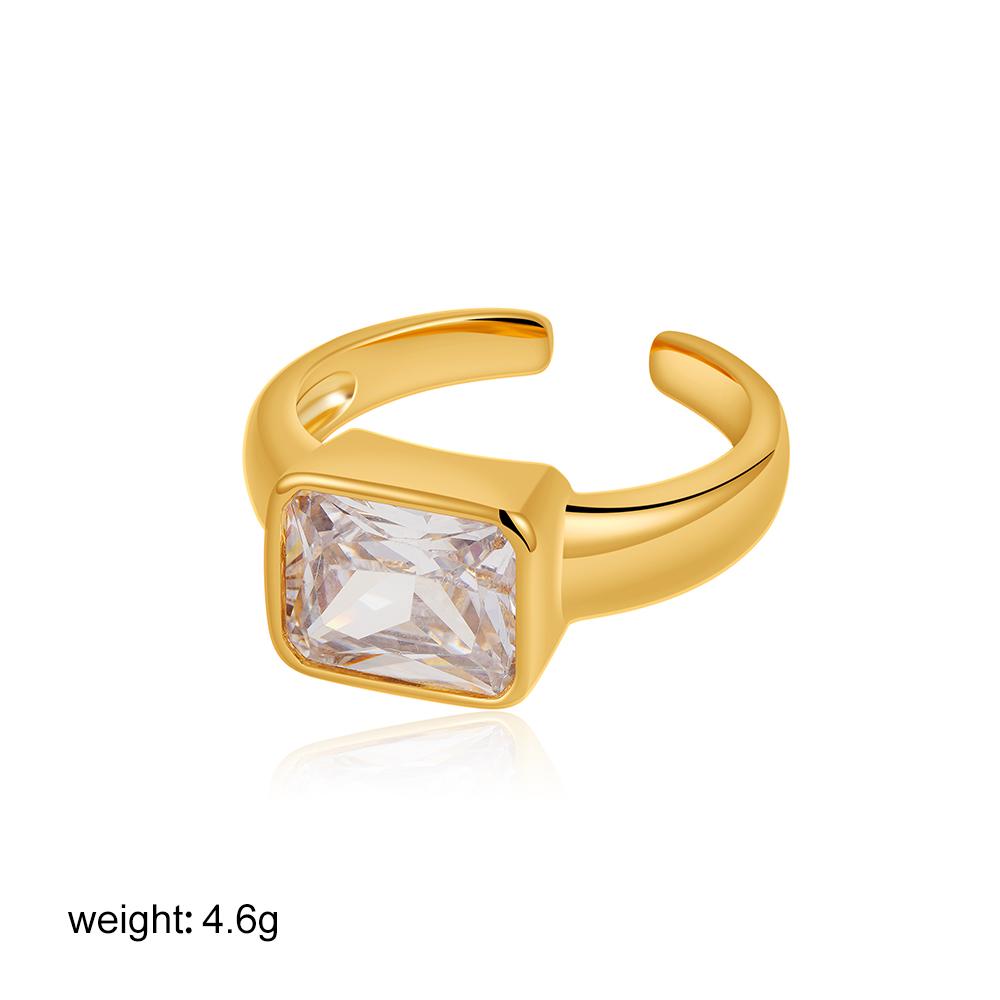 Stainless Steel Water Drop Shaped Large Zircon Rings 18K Gold Plated Opening Ring Women Waterproof Statement Jewelry