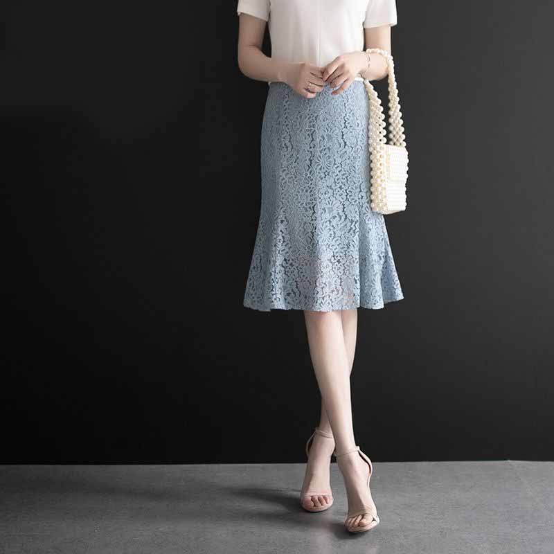 Весна/лето Платье средней длины Кружевное платье «рыбий хвост» Юбка средней длины с высокой талией и запахом Три варианта цвета