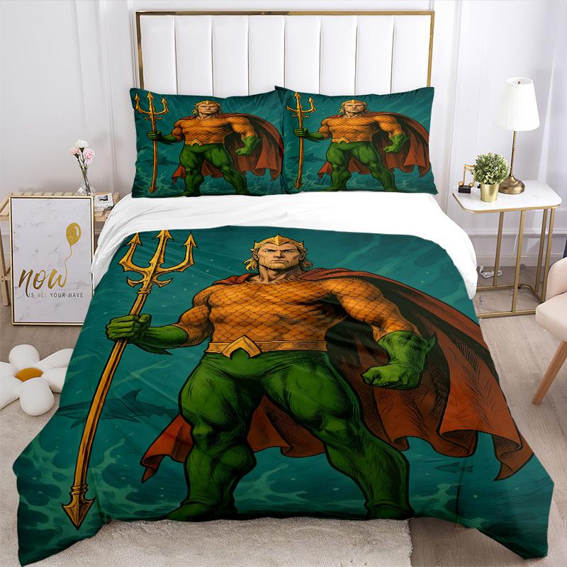 3pcs Aquaman, Trident Cover Set,Soft Comfortable Duvet Cover,Guest Room (1*Duvet Cover + 2*Pillowcases, Without Core) yy251024154