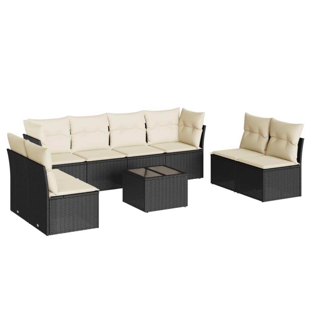 9 piece Garden Sofa Set with Cushions Black Poly Rattan