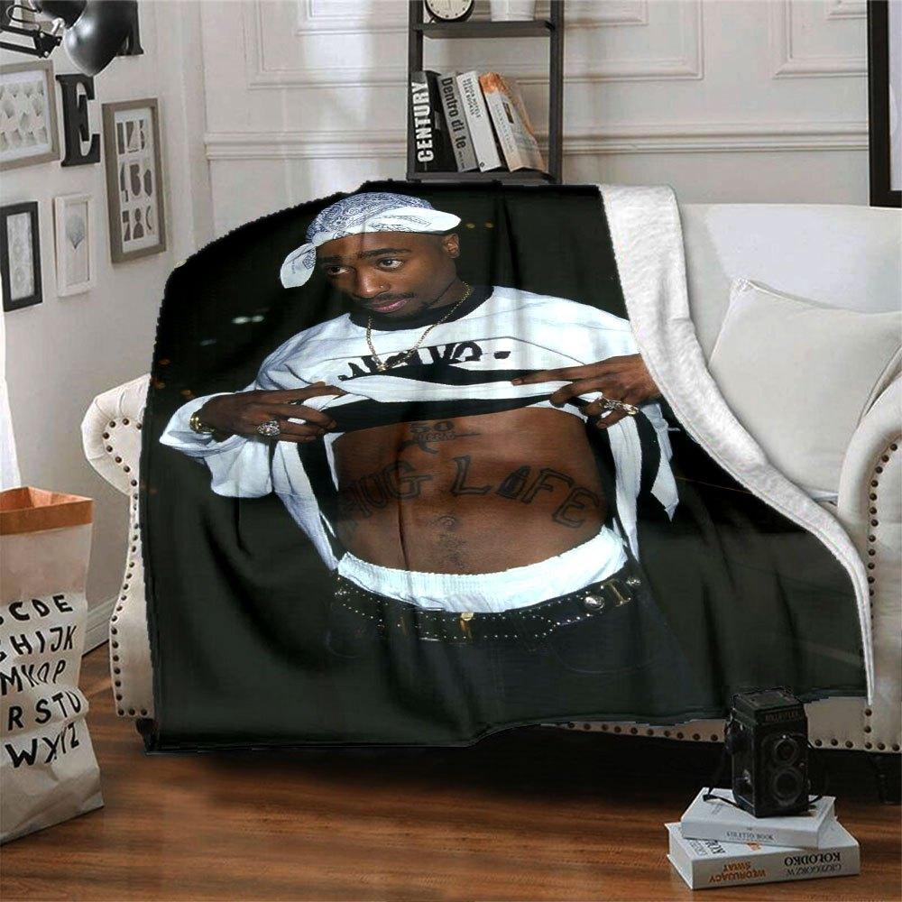 1 шт. Плед в стиле Hip Hop 2Pac, Мягкий, Легкий, Для всех сезонов, Многоцелевой плед для дивана, кровати, офиса и пикников, Французский стиль с культовыми обложками альбомов и цитатами