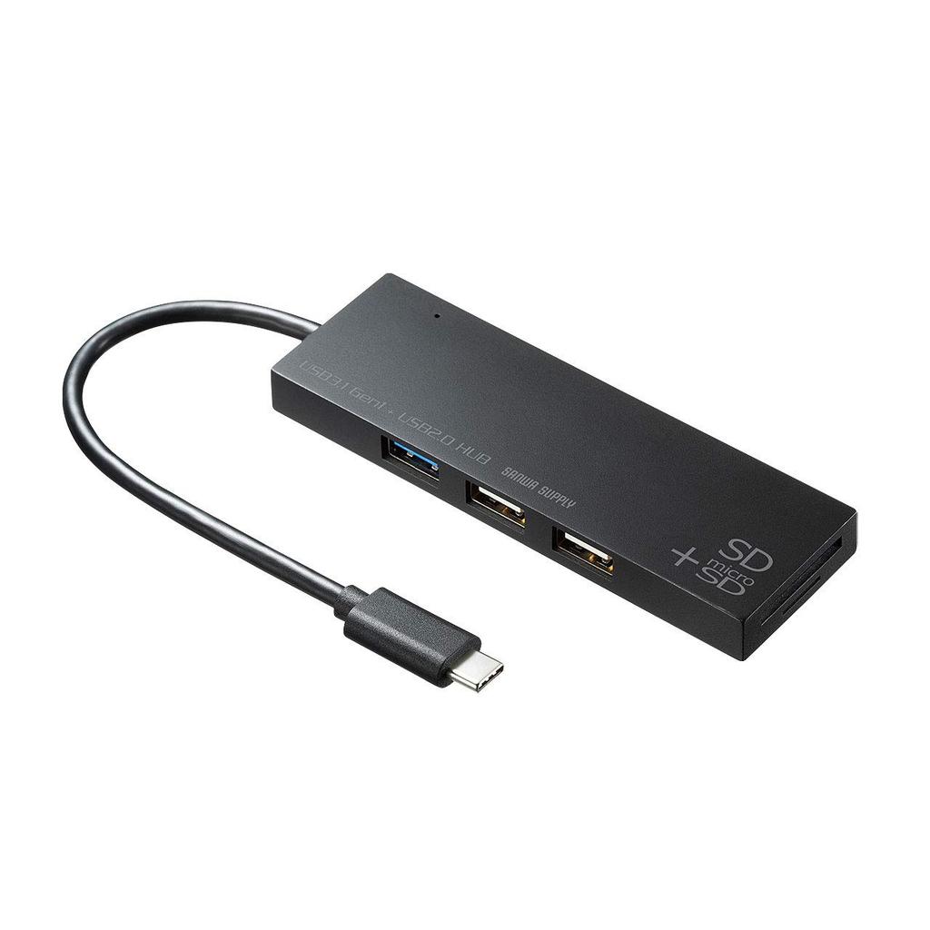 Sanwa Supply USB Hub Connection X 1 X 2 Card Reader Black Type-C (USB3.1/3.0 port/USB2.0 ports/SD card/microSD Included) USB-3TCHC16BK