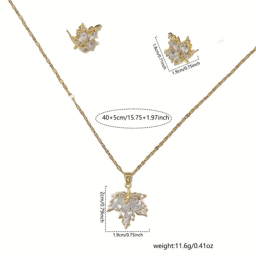 1 Pair Stud Earrings +1 Pc Necklace With Golden Maple Leaf Design Copper Jewelry Set Zirconia Inlaid Vintage Elegant Style Trendy Female Gift