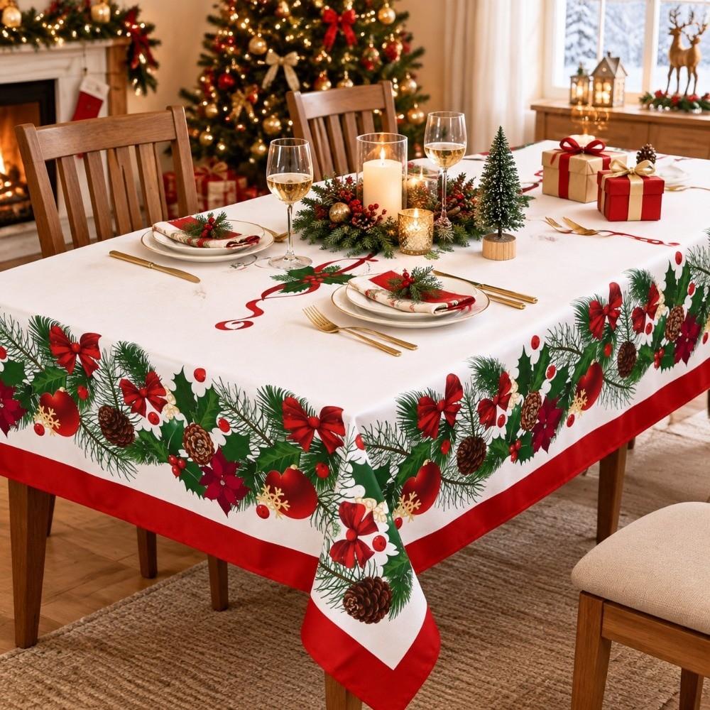 Oil-proof Christmas Santa Claus Tablecloth Waterproof Xmas Deer Table Mat Home Dector