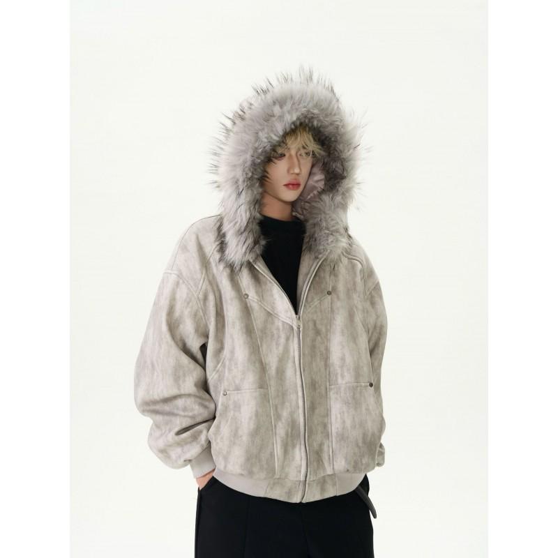 Mens Hooded Thick Cotton Puffer Jacket With Faux Fur Collar Winter Warm Casual Outerwear Youth