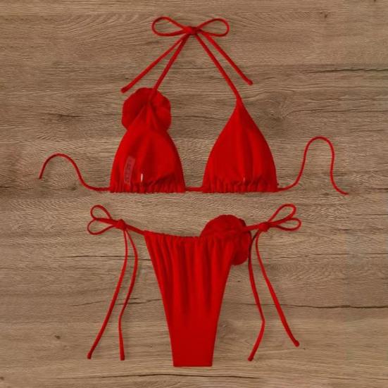 2 шт./комплект женский комплект бикини на шнуровке бюстгальтер с подкладкой плавки комплект 3D цветочный декор пляжный стиль купальники