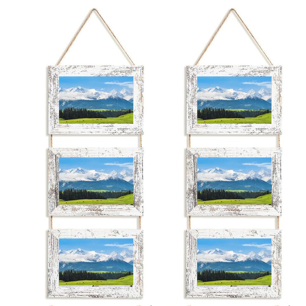 Деревянная настенная фоторамка-коллаж в деревенском состаренном дизайне, включает три или четыре варианта рамок для стен