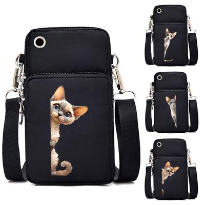 Забавный принт серии кошек Мини-сумка для мобильного телефона Женская Мужская вертикальная сумка для любителей животных Модная сумка на плечо для подростков в стиле Харадзюку с котенком