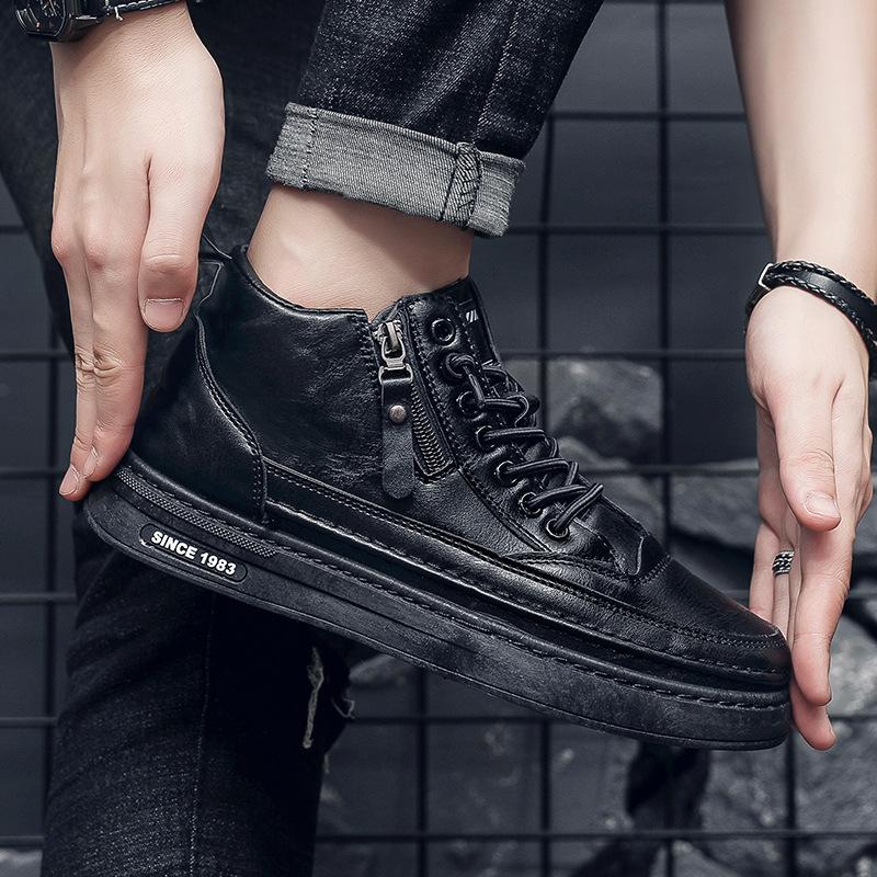Модные мужские кожаные ботинки 2024 года, зимние теплые ботинки на платформе с короткими шнуровками, модные новые повседневные ботинки для мужчин, рабочие ботинки