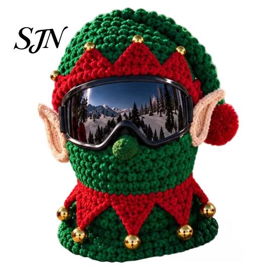 Santa Elf Gingerbread Winter Headwear 3D Christmas Knitted Ski Masque, Funny Claus Balaclava, Warm Face Masque Full for Cold Weather, Holiday
