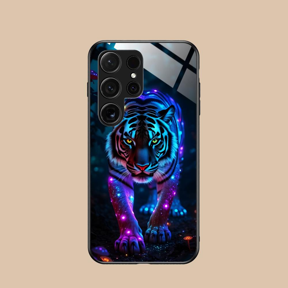 Неоновый чехол-бампер с тигром для мобильного телефона Samsung Galaxy S26 S25 S24 S23 S22 S21 S20 Note20 Plus FE Ultra Стеклянная цветная крышка Крышка