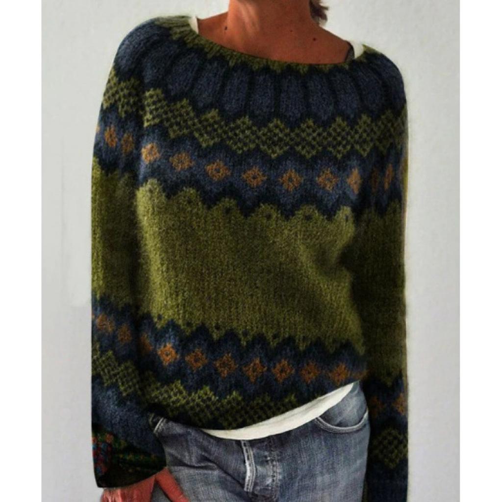 Women's Round Neck Color Blocked Loose and Fashionable Pullover Knitted Sweater for Autumn and Winter
