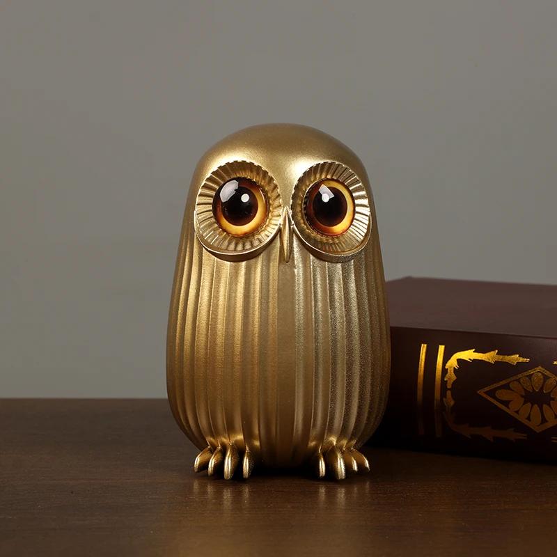 Resin Owl Statue Cute Golden Owl Figurines Nordic Home Decoration Animal Sculpture Crafts Interior Living Room Desktop Ornaments