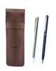Пенал из зернистой коровьей кожи шоколадного цвета, набор из металлического индикатора и тонкой шариковой ручки, синий SASTYO-701S-PD04-L