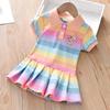 Girls Dress Children's Colorful Red Stripe Short Sleeve Baby Dress