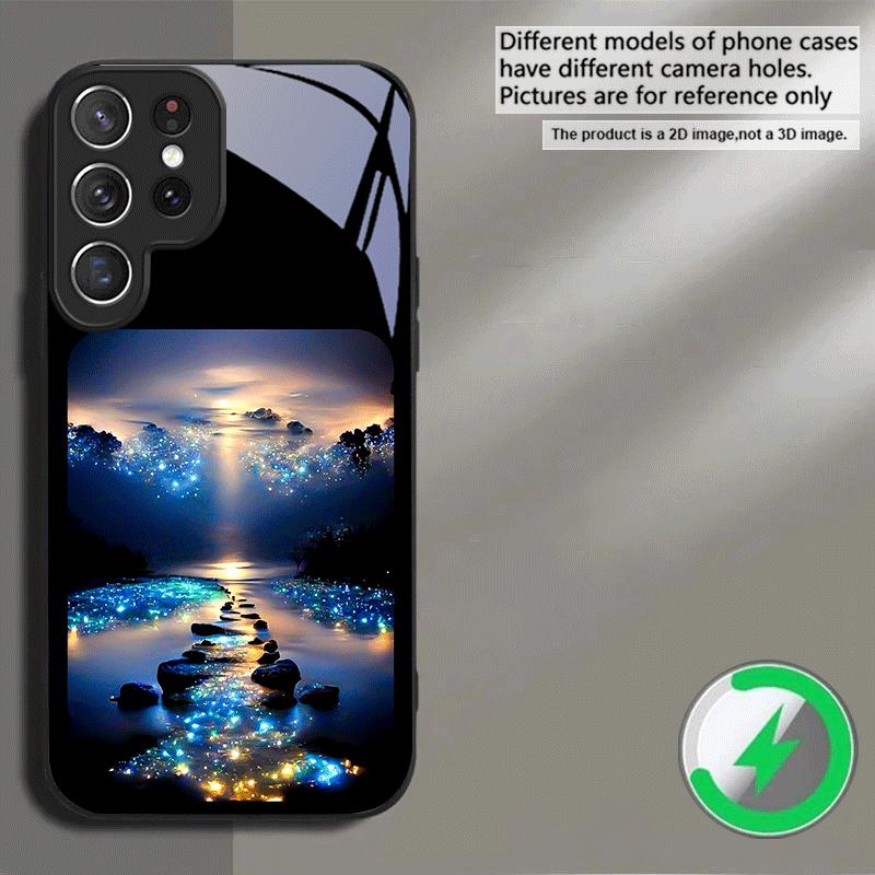 Фантастический ночной пейзаж Для Samsung S26 S20 Ultra S21 Pro S22 Plus S23 FE S24 Ultra S25 Для Magsafe Чехол на телефон со стеклянной задней панелью и бортиками